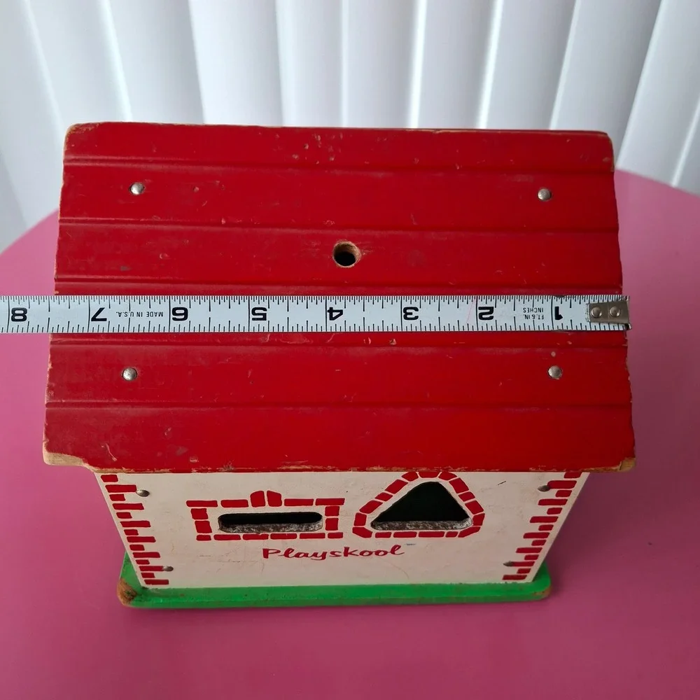 Vintage Playskool The House Jack Built Wooden Toy Shape Sorter House Mid Century